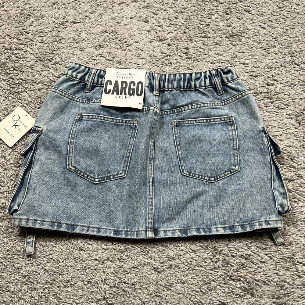 NWT NEW Y2K Orange Kiss Ultra Low Waist Denim Cargo Mini Skirt Sz Medium - Picture 7 of 7